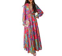 FeMereina Womens Casual Floral Deep V Neck Long Sleeve Long Evening Dress Cocktail Party Maxi Wedding Dresses (Dark Green, M)
