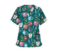 FeMereina Womens Christmas Scrubs_Tops V-Neck Ultra Soft Santa Claus Print Short Sleeve Scrubs_Shirts with Pockets (y9, 3XL)