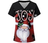 FeMereina Womens Christmas Scrubs_Tops V-Neck Ultra Soft Santa Claus Print Short Sleeve Scrubs_Shirts with Pockets (z6, XXL)