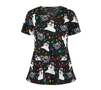 FeMereina Womens Christmas Scrubs_Tops V-Neck Ultra Soft Santa Claus Print Short Sleeve Scrubs_Shirts with Pockets (A, L)