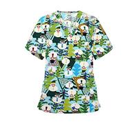 FeMereina Womens Christmas Scrubs Tops V-Neck Ultra Soft Santa Claus Print Short Sleeve Scrubs_Shirts with Pockets Christmas Nurses Top Tunic Uniform Blouse (Green#1, XL)