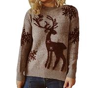 FeMereina Women's Christmas Sweater Ugly Reindeer Snowflakes Crewneck Pullover Xmas Knit Jumper Ugly Christmas Sweater Jumper Pullover Tops