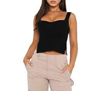 FeMereina Women's Deep V Neck Crop Tops Short Sleeve Open BackSlim Fit T-Shirts Plunge Low Cut Bodycon Corset Cami Shirt Y2K Going Out Tops (J-Black, S)