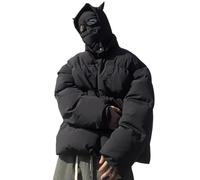 FeMereina Women's Devil Horn Puffer Jacket Winter Warm Quilted Coat Baggy Padded Puffy Coat Long Sleeve Zip Up Hooded Outwear (Black, L)