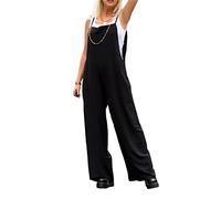 FeMereina Women's Dungarees Casual Loose Long Wide Leg Overalls Baggy Cotton Linen Rompers Suspender Bib Overalls Jumpsuits with Pockets (Z-Black, L)