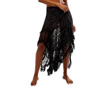 FeMereina Women's Floral Lace Long Skirts Elastic Asymmetrical Layered See-Through Maxi Skirts Sexy Sheer Flowy Beach Skirt
