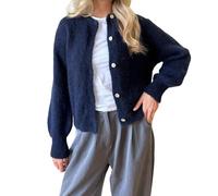 FeMereina Womens Fuzzy Sweaters Cardigan V-Neck Button Down Oversized Mohair Sweater Casual Y2k 2025 Fall Winter (Navy Blue, L)