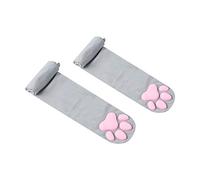 FeMereina Women's Girls Thigh High Socks Cute Cat Paw Pad Stockings 3D Kawaii Kitten Claw Tight Over-Knee Socks (Grey w/Pink Paw)