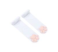 FeMereina Women's Girls Thigh High Socks Cute Cat Paw Pad Stockings 3D Kawaii Kitten Claw Tight Over-Knee Socks (White w/Beige Paw)