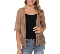 FeMereina Women's Half Sleeve Lace Cardigan Crochet Floral Lace Open Front Cropped Shrugs Bolero Sheer Cover Up Jacket