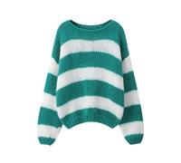 FeMereina Women's Knit Striped Sweater Oversized Color Clock Long Sleeve Crewneck Pullover Jumpers Cute Trendy Sweater
