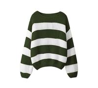 FeMereina Women's Knit Striped Sweater Oversized Color Clock Long Sleeve Crewneck Pullover Jumpers Cute Trendy Sweater (Turquoise, XL)