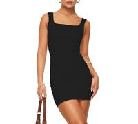 FeMereina Women's Knitted Bodycon Dress with Square Neck & Ribbed Knit for a Tight, Fitted Mini Tank Dress Look (Black, L)