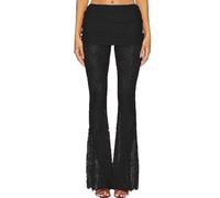 FeMereina Women's Lace Bell Bottom Pants Mesh Flare Leg High Waisted Sheer Sexy Goth Leggings Trousers (Black, S)