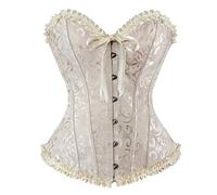 FeMereina Women's Lace Up Boned Overbust Corset Bustier Lingerie Bodyshaper Top Plus Size (Apricot, XXL)