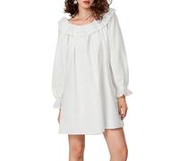 FeMereina Womens Long Puff Sleeve Mini Dress Flowy Y2k Ruffle Lace Trim Babydoll Lace Trim Embroidered A Line Dresses (White, M)