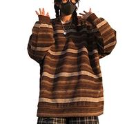 FeMereina Women's Men Striped Sweater Pullovers Oversized Knitted Jumpers Sweatershirts Harajuku Vintage Aesthetic Knitted Pullovers Streetwear (Brown, XL)