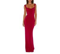 FeMereina Women's Rose Red Satin Bow Maxi Dress, Size M, Ankle Length, Backless, Cowl Neck, Sleeveless, Formal/Semi-Formal, Adult Women, Formal Occasion Attendees