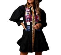 FeMereina Womens Sequin Christmas Costume Nutcracker Shirt Dress Sparkle Holiday Santa Cocktail Sweatshirt Sweater Mini Dress (Black, L)