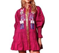 FeMereina Womens Sequin Christmas Costume Nutcracker Shirt Dress Sparkle Holiday Santa Cocktail Sweatshirt Sweater Mini Dress (Fuchsia, 2XL)