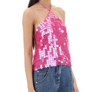 FeMereina Womens Sequin Sparkle Halter Crop Tops Sexy Embellished Cami Tank Tops Y2k Bling Glitter Rhinestone Camisole