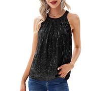 FeMereina Women's Sequined Camisole Shining Glitter Crop Top Shimmer Sequin Deep V-Neck Strap Sparkle Crop Tank Clubwear