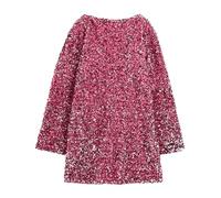 FeMereina Women's Sparkly Sequin Backless Bow Tie Mini Dress Crewneck Long Sleeve Glitter Loose Fit Tunic Party Club Dresses (Rose Red, S)