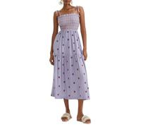 FeMereina Women's Square Neck Spaghetti Strap Tie-Up Long Dress Casual 3D Flower Shirred Tiered A-Line Dress Floral Print Ruffle Flowy Boho Cami Dress (Light Purple, L)
