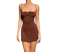 FeMereina Women's Strapless Wrap Bodycon Corset Dres Solid Color Sleeveless Backless Off Shoulder Front Cross Bandage Mini A-Line Dress (Brown#3, S)