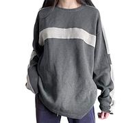 FeMereina Women's Striped Sweater Pullovers Oversized Long Sleeve Knitted Jumpers Sweatershirts Kawaii Preppy Grunge Streetwear (Green#2, S)