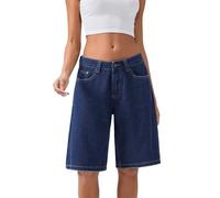 FeMereina Womens Summer Wide Leg Denim Shorts Casual Loose Low Rise Jorts Bermuda Knee Length Jeans Short Pants (Dark Blue, M)