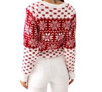 FeMereina Women's Ugly Christmas Xmas Snowflake Patterns Knitted Sweater Long Sleeve High Neck Floral PrintedPullover Knitwear (Red#4, XL)