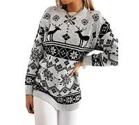 FeMereina Women's Ugly Christmas Xmas Snowflake Patterns Knitted Sweater Long Sleeve High Neck Floral PrintedPullover Knitwear (Black#1, XL)