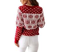 FeMereina Women's Ugly Christmas Xmas Snowflake Patterns Knitted Sweater Long Sleeve High Neck Floral PrintedPullover Knitwear (White#4, M)