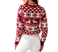 FeMereina Women's Ugly Christmas Xmas Snowflake Patterns Knitted Sweater Long Sleeve High Neck Floral PrintedPullover Knitwear (Red#1, S)