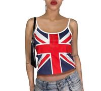 FeMereina Women's Union Jack Print Camisole Summer Sleeveless Scoop Neck Crop Tank Tops Sexy Backless Slim Fit Cami Tops Y2K (Blue, M)