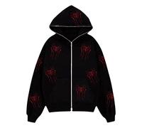 FeMereina Womens Y2k Graphic Printed Zip Up Hoodies Gothic Punk Oversized Pullovers Sweatshirt Grunge Harajuku Butterflyjacket with Pockets (Black Red Spider, L)