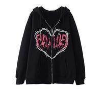 FeMereina Womens Y2k Graphic Printed Zip Up Hoodies Gothic Punk Oversized Pullovers Sweatshirt Grunge Harajuku Butterflyjacket with Pockets (Black Wire, XL)