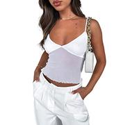 FeMereina Women's Y2k Lace Tank Tops Sleeveless Spaghetti Strap V Neck Cami Tanks Vintage Backless Crop Top 90s E-Girl Streetwear (E-White, S)