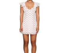 FeMereina Women's Y2K Polka Dots Mini Dress Ruffles Fly Sleeve Tie Back V-Neck Summer A Line Dresses Sexy Party Short Dress (White, M)