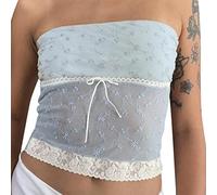 FeMereina Women's Y2k Strapless Halter Tanks Tops Off Shoulder Backless Camis Crop Tops Sleeveless Slim Fit Tube Top Fairy Streetwear (Z-Blue#1, M)