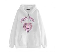 FeMereina Women's Y2k Zip Up Hoodies Long Sleeve Graphic Star Print Hooded Jacket Oversized Goth Harajuku Sweatshirt Punk Grunge Streetwear (White Heart, M)
