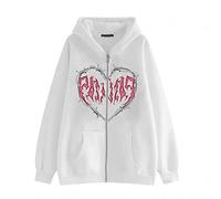 FeMereina Women's Y2k Zip Up Hoodies Long Sleeve Graphic Star Print Hooded Jacket Oversized Goth Harajuku Sweatshirt Punk Grunge Streetwear (White Wire, S)