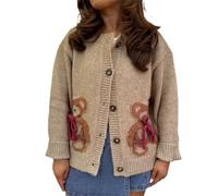 FeMereina Y2k Knit Cardigans for Women Cute Bear Bow Long Sleeve Crewneck Sweater Button Down Casual Fall Tops Knitwear (Khaki, XL)
