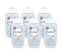 Femfresh 0% Sensitive Intimate Wash - Feminine Hygiene Shower Gel Cleanser - pH Balanced, Soap Free, Fragrance Free Vegan Formula - Lotus Flower Extract to Soothe & Protect - 6 x 250ml Multi Pack