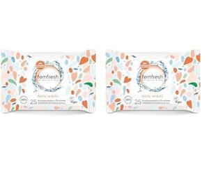 Femfresh Intimate Wipes - Flushable & Biodegradable Disposable Feminine Hygiene Vaginal Cloths w. Calendula & Aloe Vera Extracts - Soothing, pH Balanced, Hypoallergenic, 25 Count (Pack of 2)