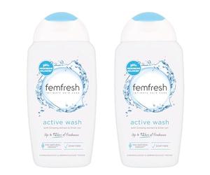 Femfresh Ultimate Care Active Vaginal Wash - Intimate Feminine Hygiene Shower & Bath Gel Cleanser - pH Balanced, Soap Free, Fragrance Free Gel Formula with 12-hour Sweat Protection - 250ml (Pack of 2)