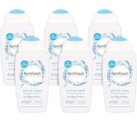 Femfresh Ultimate Care Active Vaginal Wash - Intimate Feminine Hygiene Shower Gel Cleanser - pH Balanced, Soap Free, Fragrance Free Gel Formula with 12-hour Sweat Protection - 6 x 250ml Multi Pack