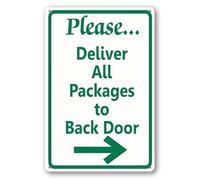 FemiaD Front Door Sign Right Arrow Please Deliver All Packages To Back Sign 8x12inch Rust Free Aluminum Sign for Outdoor Yard Home Wall Long Lasting Fade-Resistant Easy to Mount