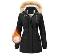 FemiChic Women Winter Coat UK Jackets Ladies Long Padded Hooded Parka with Fleece Lining Warm Thickened Windproof Outerwear Classic Drawstring(Black,S)